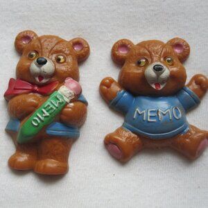 Vintage Plastic Fridge Magnets: 2" Bear set w/ "MEMO"